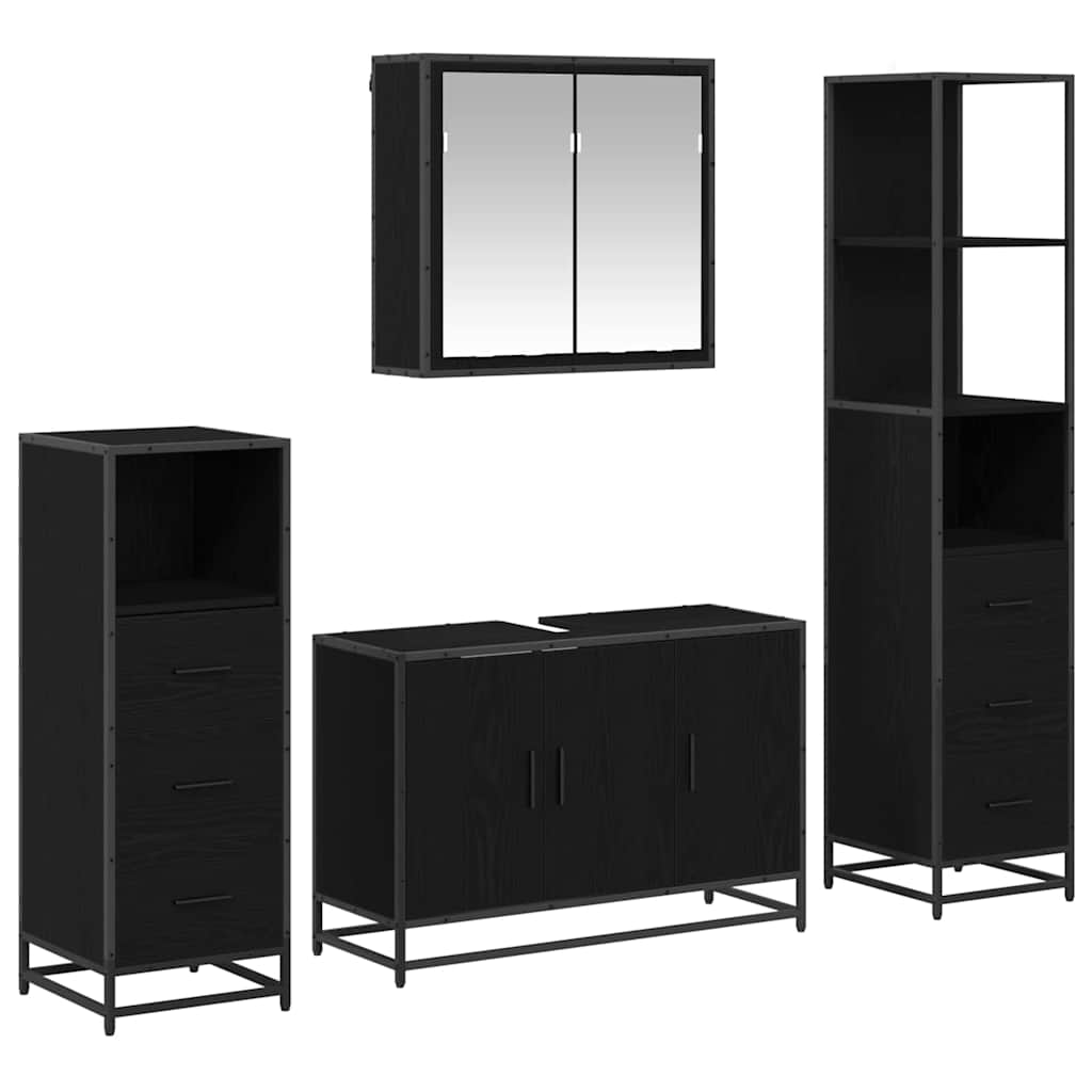 Badrumsmöbelset 4 st Svart Ek 90 x 33 x 60 cm Konstruerat trä