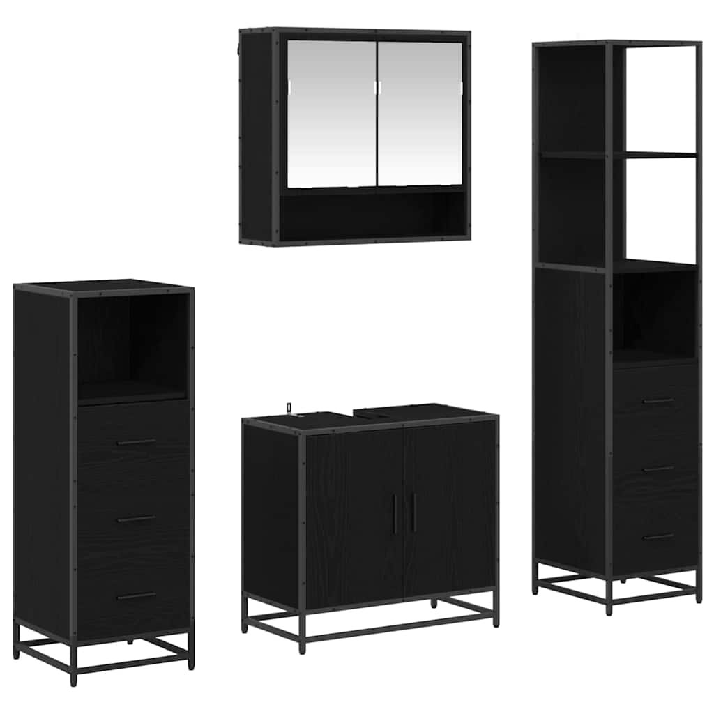 Badrumsmöbelset 4 st Svart Ek 65 x 33 x 60 cm Konstruerat trä
