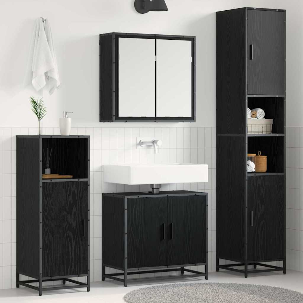 Badrumsmöbelset med hylla 4 pcs Svart Ek Konstruerat trä