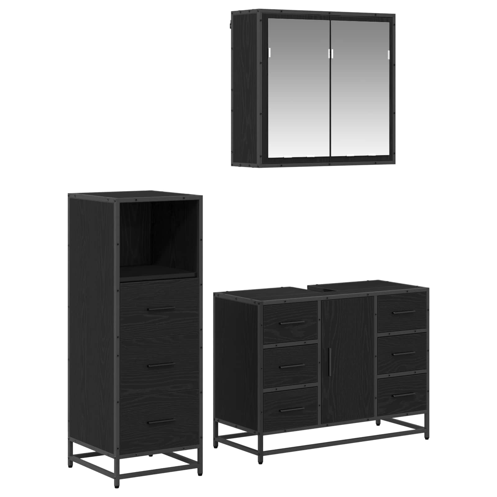 Badrumsmöbelset 3 st Svart Ek 80 x 33 x 60 cm Konstruerat trä