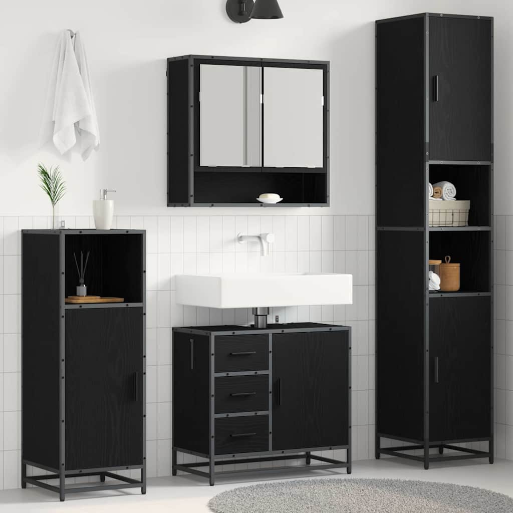 Badrumsmöbelset 3 st Svart Ek 90 x 33 x 60 cm Konstruerat trä