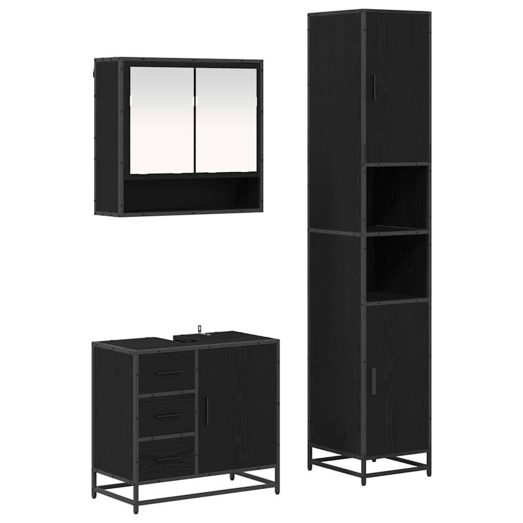 Badrumsmöbelset 3 st Svart Ek 90 x 33 x 60 cm Konstruerat trä