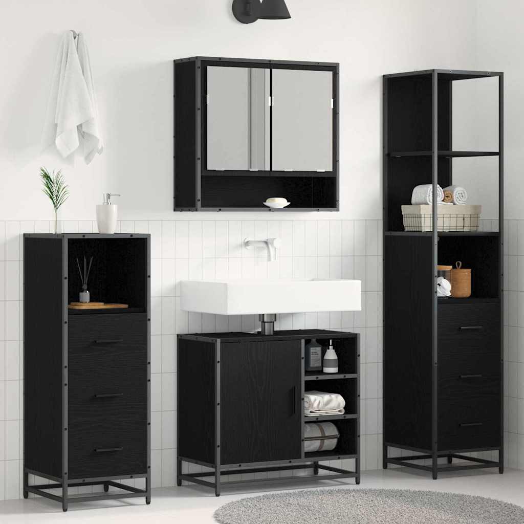Badrumsmöbelset 4 st Svart Ek 65 x 33 x 60 cm Konstruerat trä