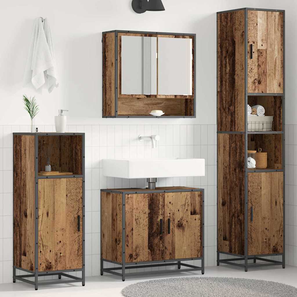 Badrumsmöbelset med hylla 3 pcs Gammalt trä Konstruerat trä