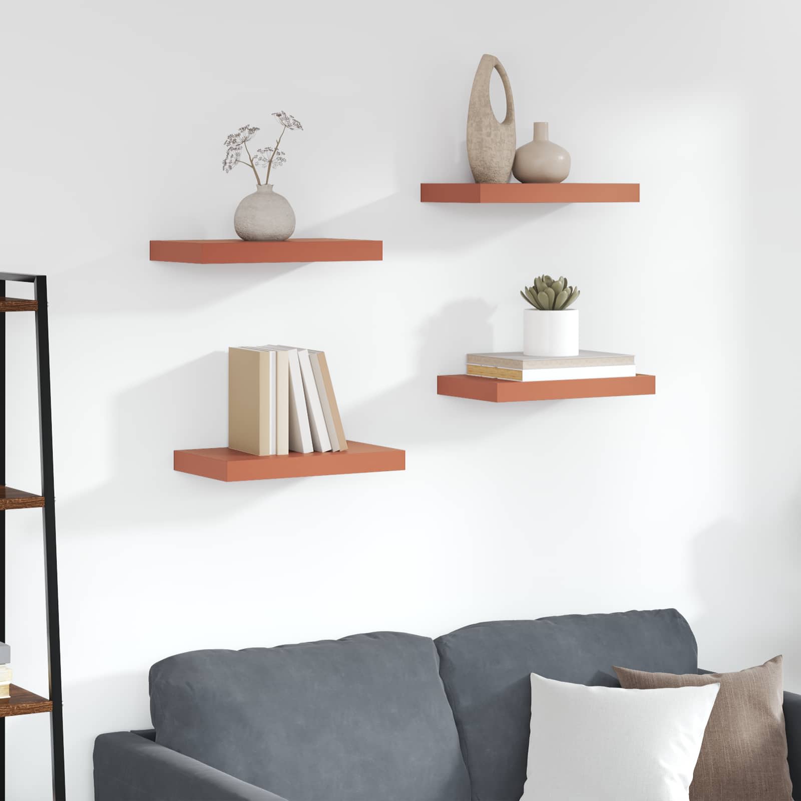 Vägg hylla 4 st Röd 40 x 23,5 x 3,8 cm Konstruerat trä