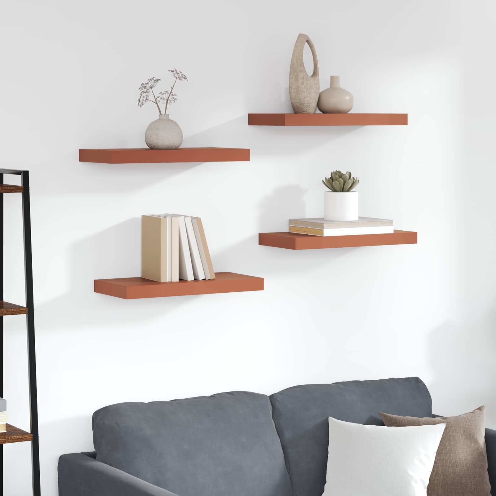 Vägg hylla 4 st Röd 50 x 23,5 x 3,8 cm Konstruerat trä