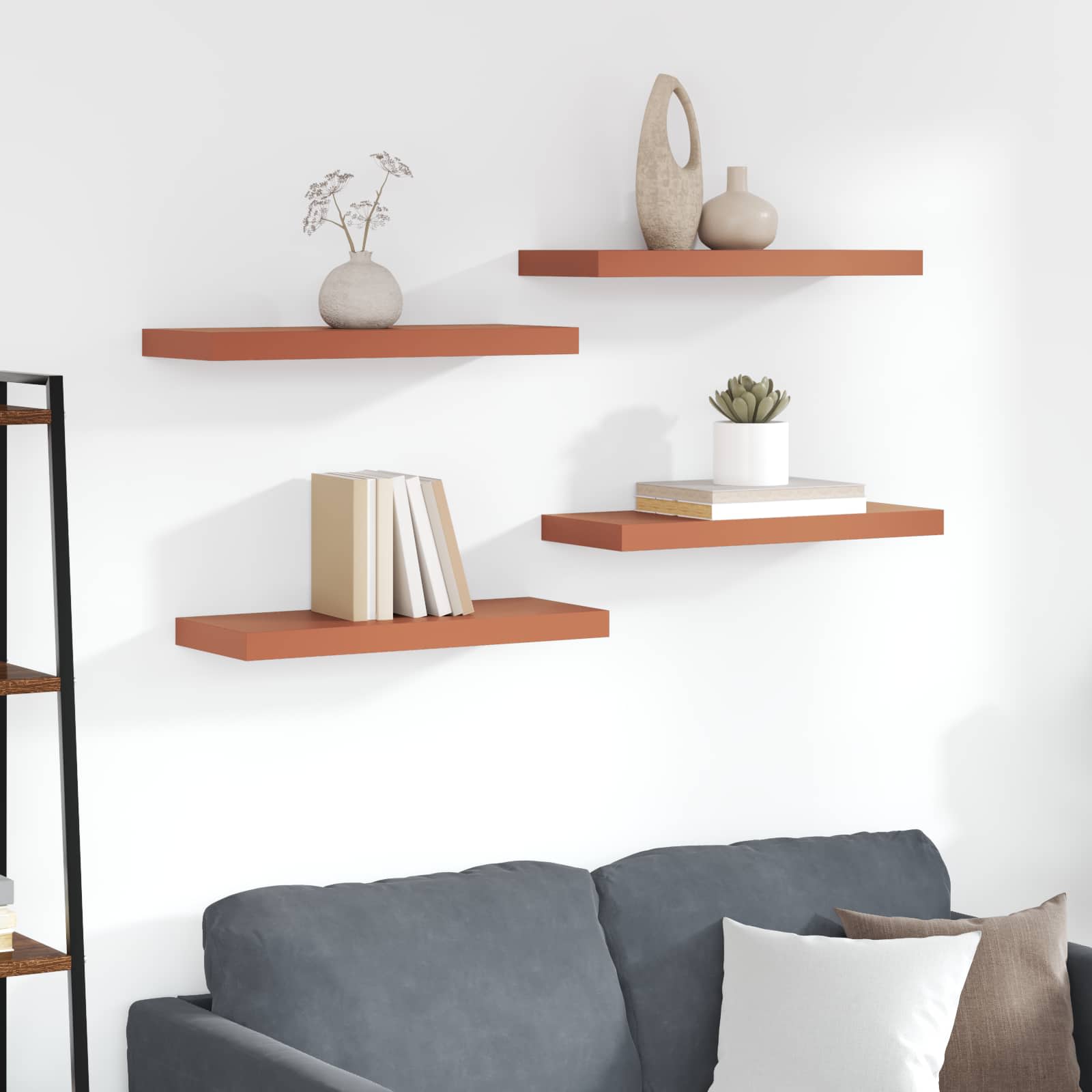 Vägg hylla 4 st Röd 60 x 23,5 x 3,8 cm Konstruerat trä