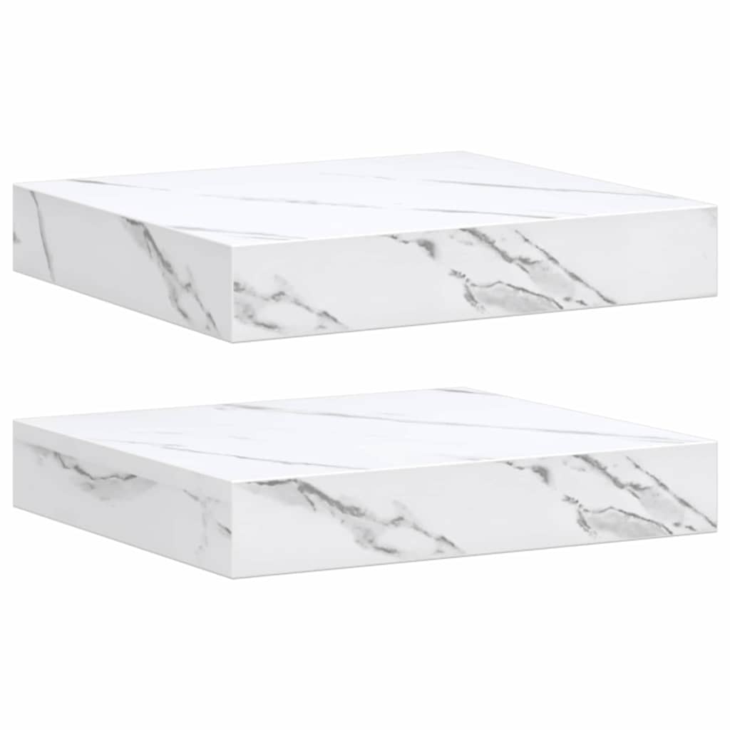 Vägg hylla 2 st Vit marmor 23 x 23,5 x 3,8 cm Konstruerat trä