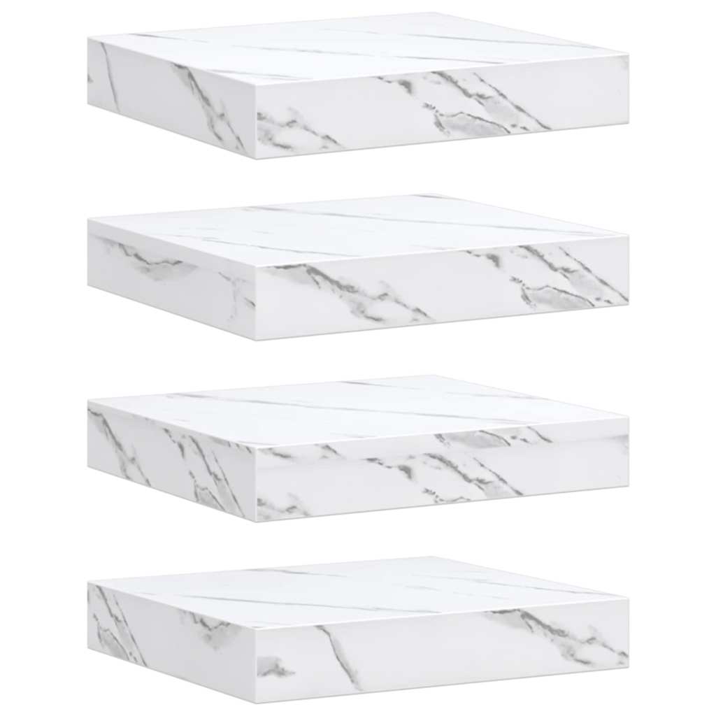 Vägg hylla 4 st Vit marmor 23 x 23,5 x 3,8 cm Konstruerat trä
