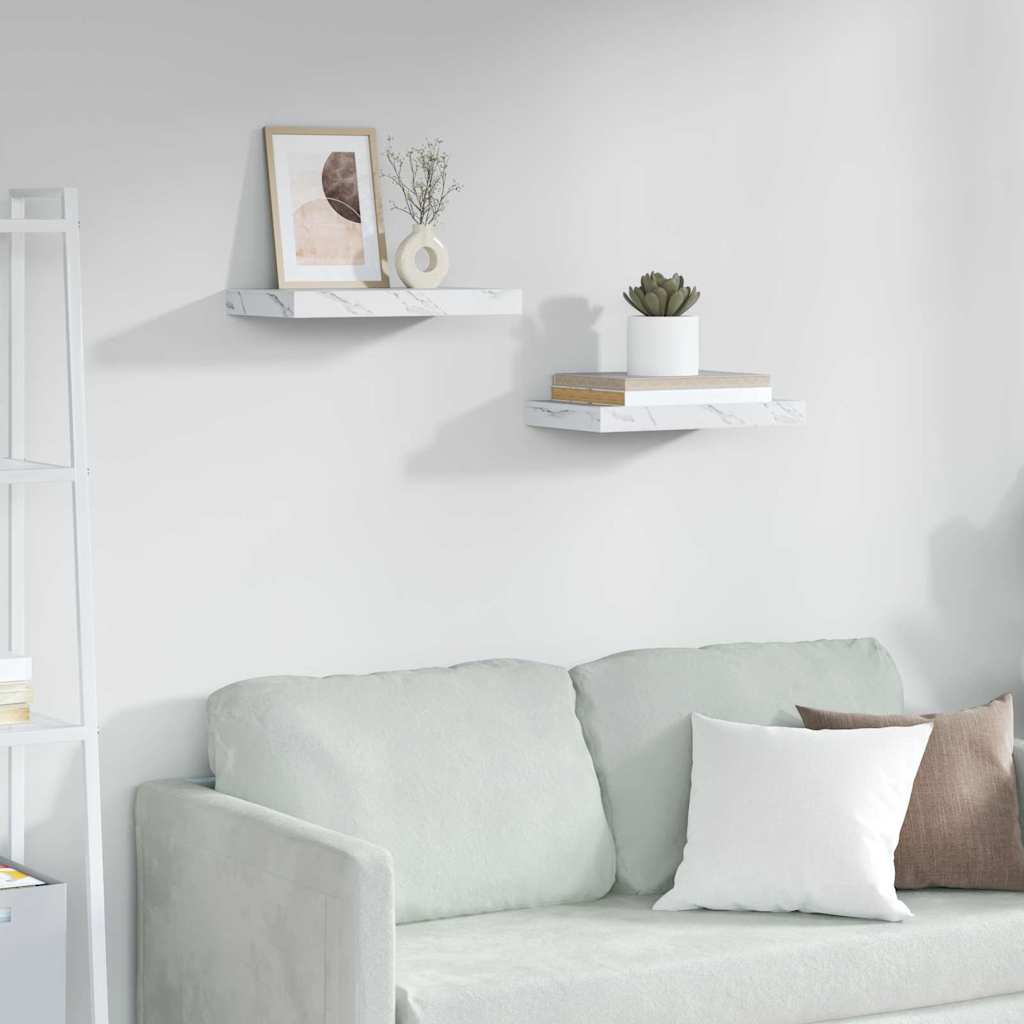 Vägg hylla 2 st Vit marmor 40 x 23,5 x 3,8 cm Konstruerat trä