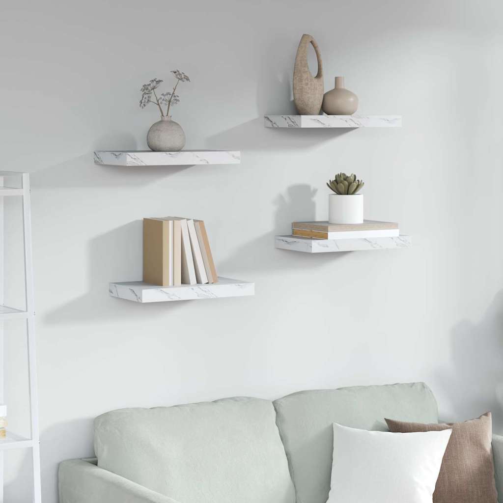 Vägg hylla 4 st Vit marmor 40 x 23,5 x 3,8 cm Konstruerat trä
