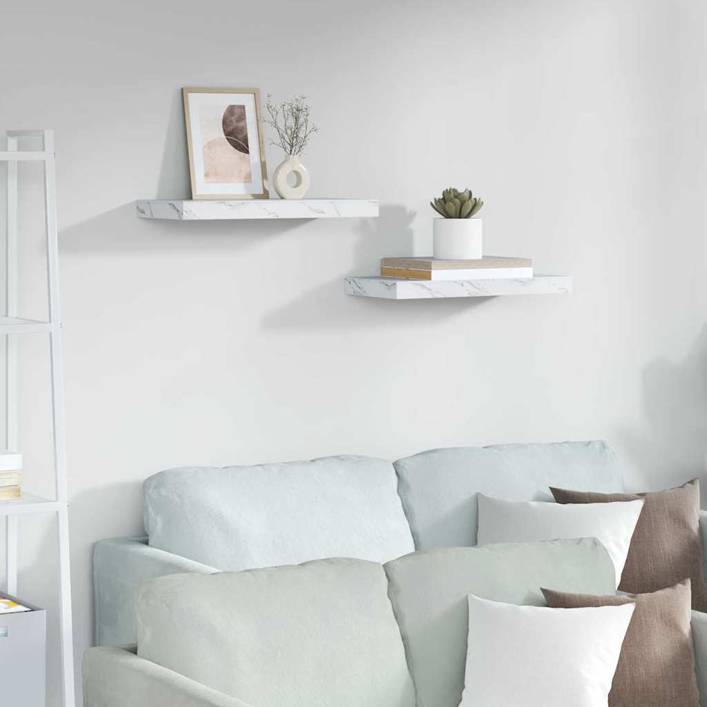 Vägg hylla 2 st Vit marmor 50 x 23,5 x 3,8 cm Konstruerat trä