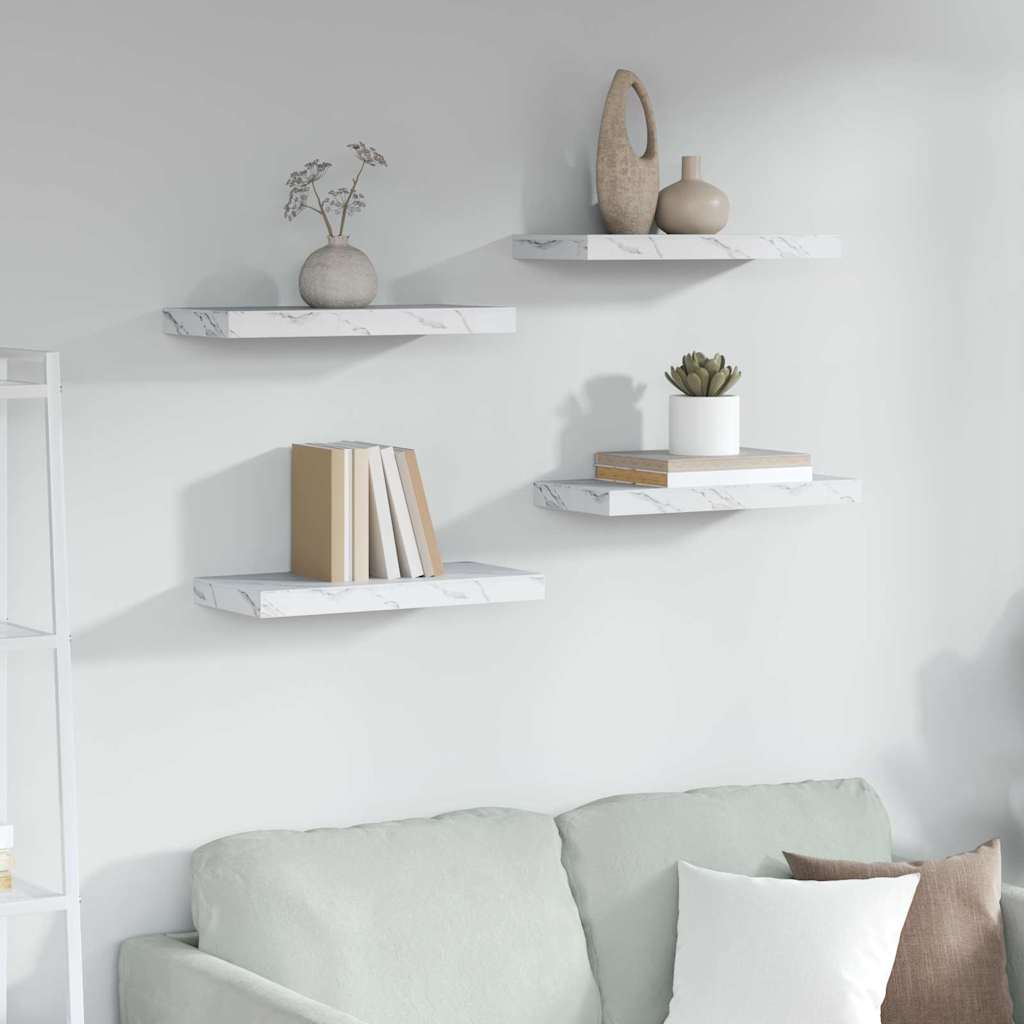 Vägg hylla 4 st Vit marmor 50 x 23,5 x 3,8 cm Konstruerat trä