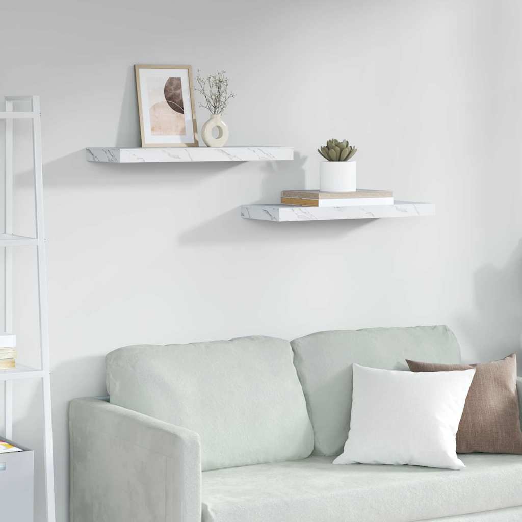 Vägg hylla 2 st Vit marmor 60 x 23,5 x 3,8 cm Konstruerat trä