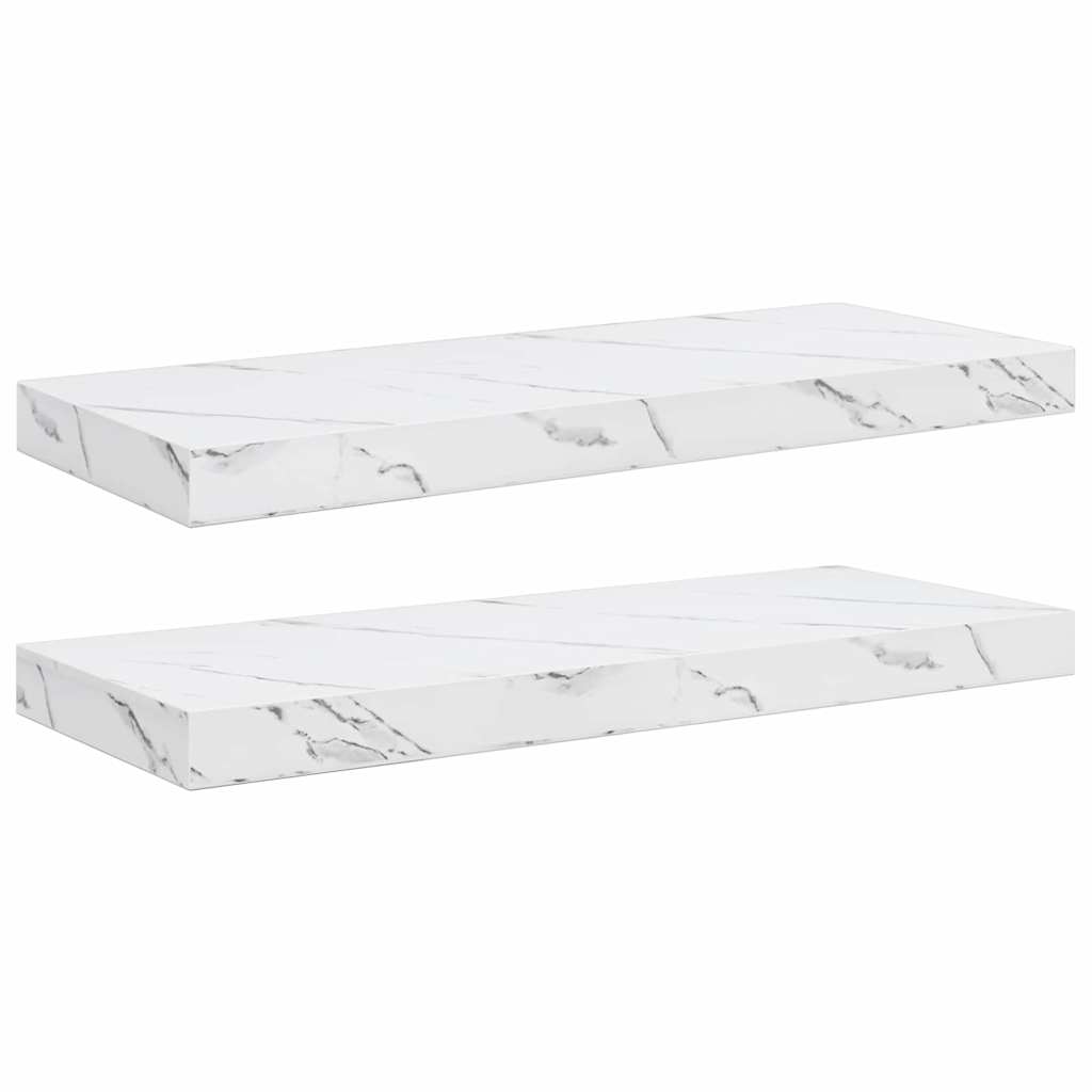 Vägg hylla 2 st Vit marmor 60 x 23,5 x 3,8 cm Konstruerat trä