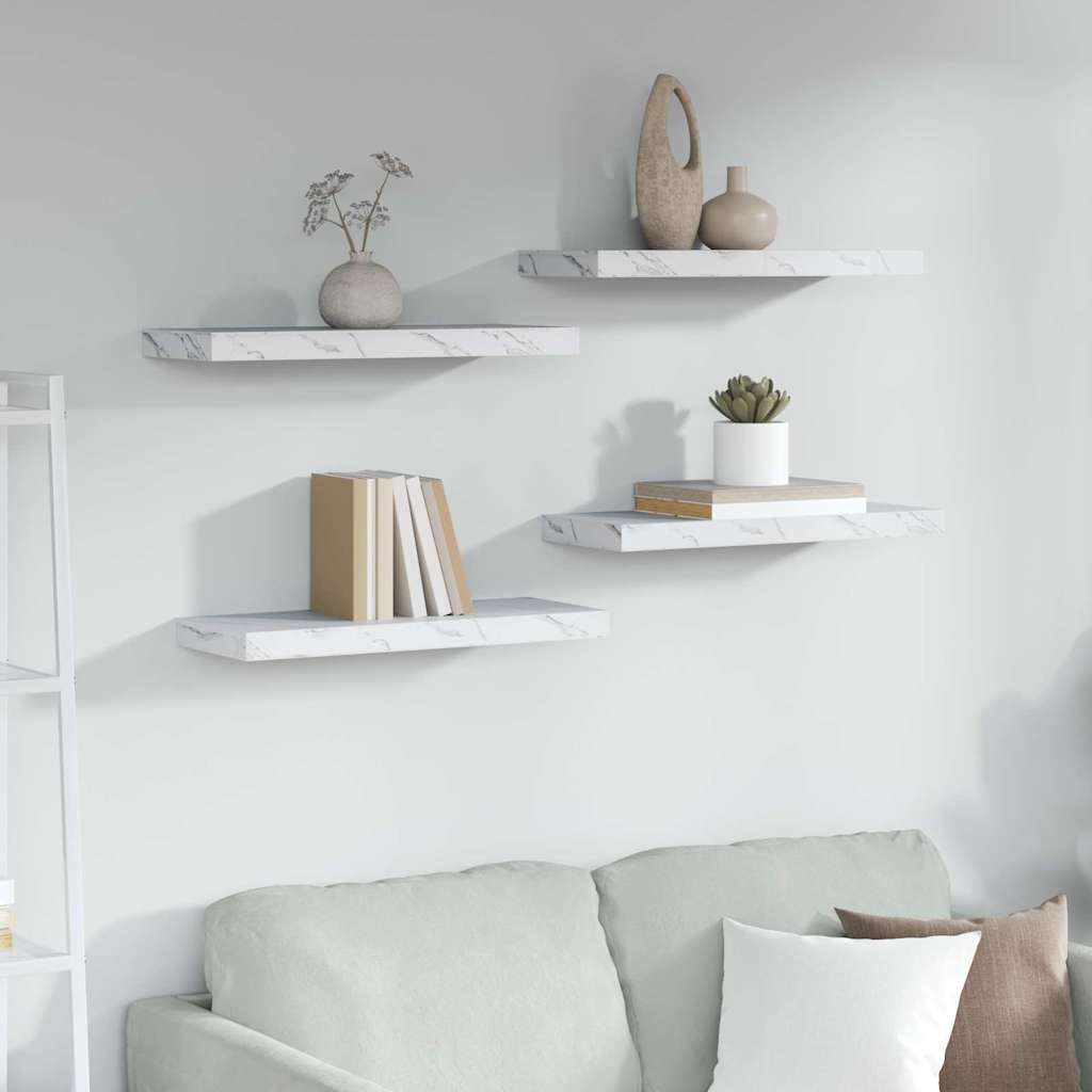 Vägg hylla 4 st Vit marmor 60 x 23,5 x 3,8 cm Konstruerat trä