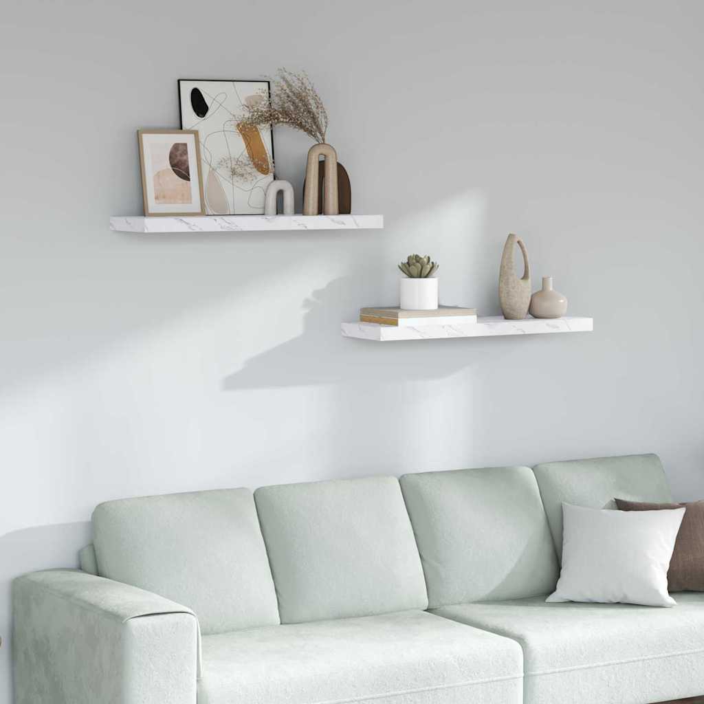 Vägg hylla 2 st Vit marmor 80 x 23,5 x 3,8 cm Konstruerat trä