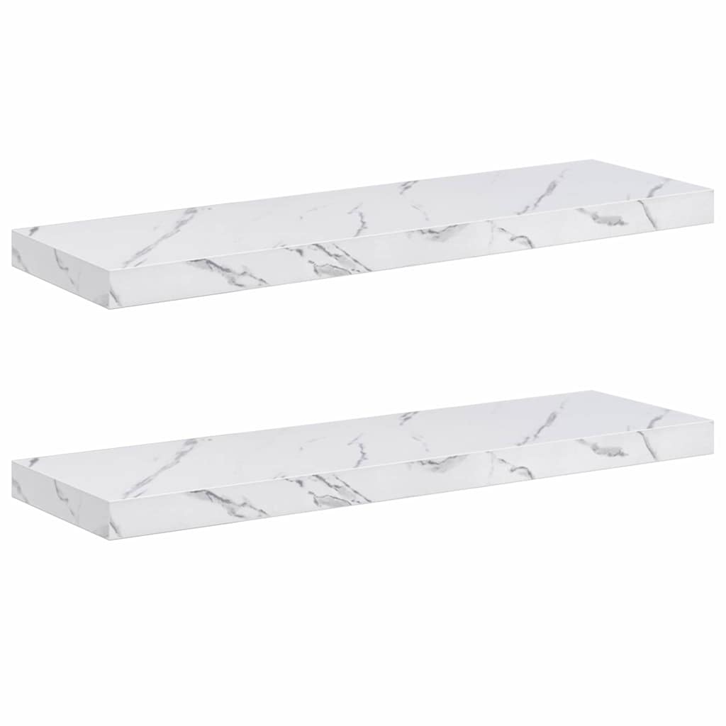 Vägg hylla 2 st Vit marmor 80 x 23,5 x 3,8 cm Konstruerat trä