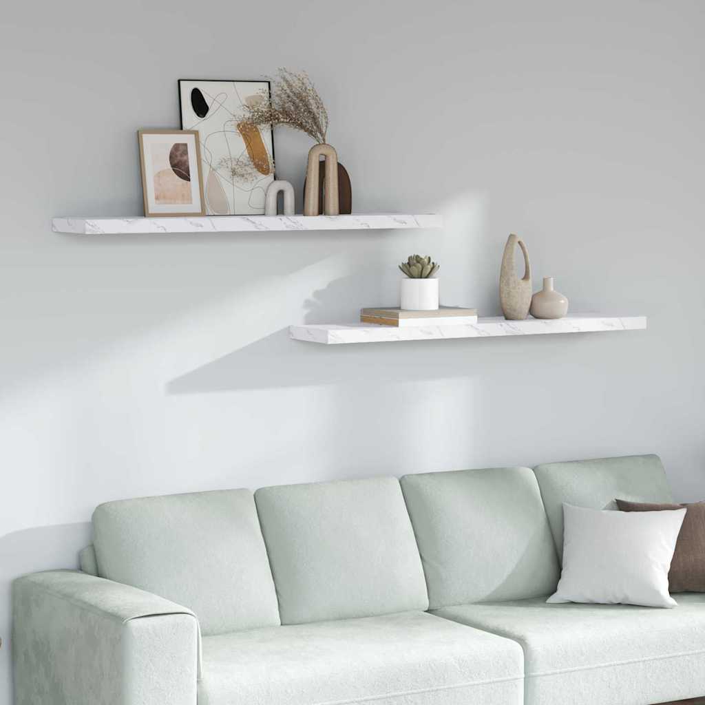 Vägg hylla 2 st Vit marmor 120 x 23,5 x 3,8 cm Konstruerat trä
