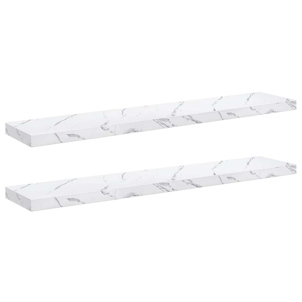 Vägg hylla 2 st Vit marmor 120 x 23,5 x 3,8 cm Konstruerat trä