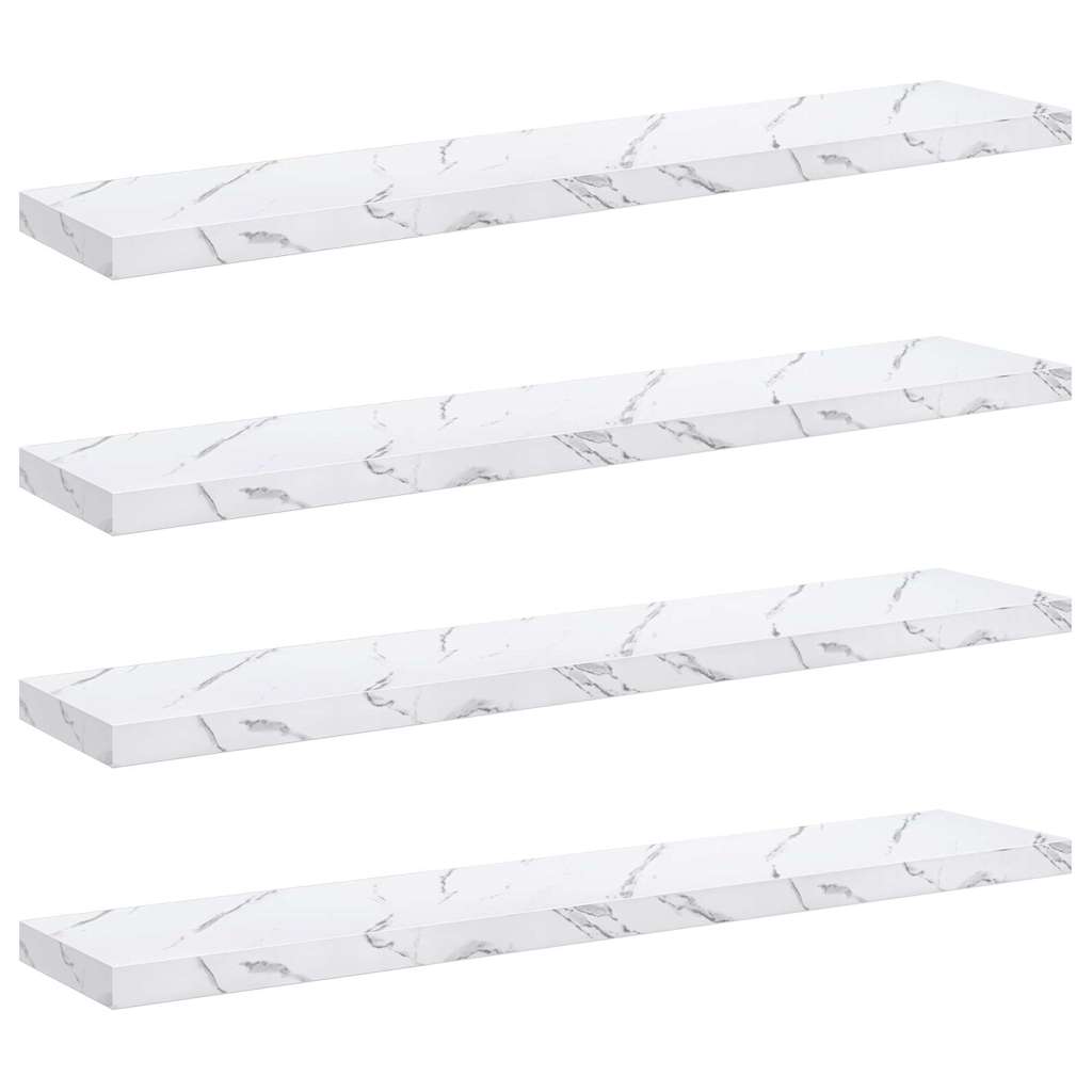 Vägg hylla 4 st Vit marmor 120 x 23,5 x 3,8 cm Konstruerat trä