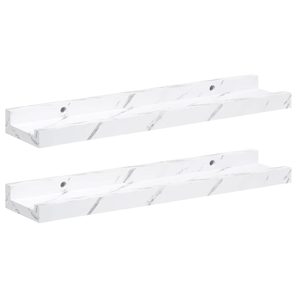 Vägg hylla 2 st Vit marmor 40 x 9 x 3 cm Konstruerat trä