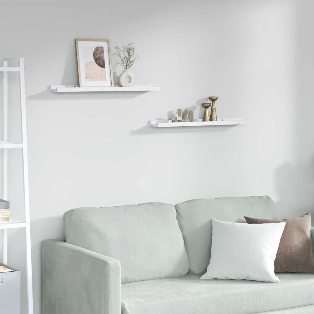 Vägg hylla 2 st Vit marmor 60 x 9 x 3 cm Konstruerat trä