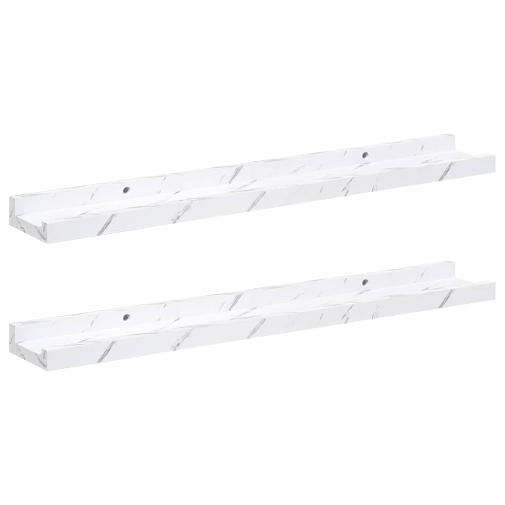 Vägg hylla 2 st Vit marmor 60 x 9 x 3 cm Konstruerat trä