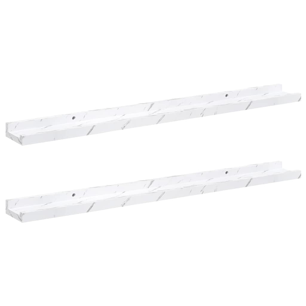 Vägg hylla 2 st Vit marmor 80 x 9 x 3 cm Konstruerat trä