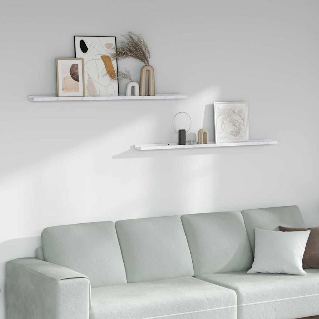 Vägg hylla 2 st Vit marmor 115 x 9 x 3 cm Konstruerat trä