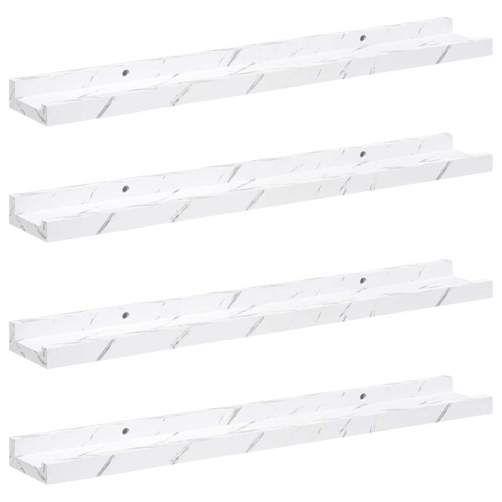 Vägg hylla 4 st Vit marmor 60 x 9 x 3 cm Konstruerat trä