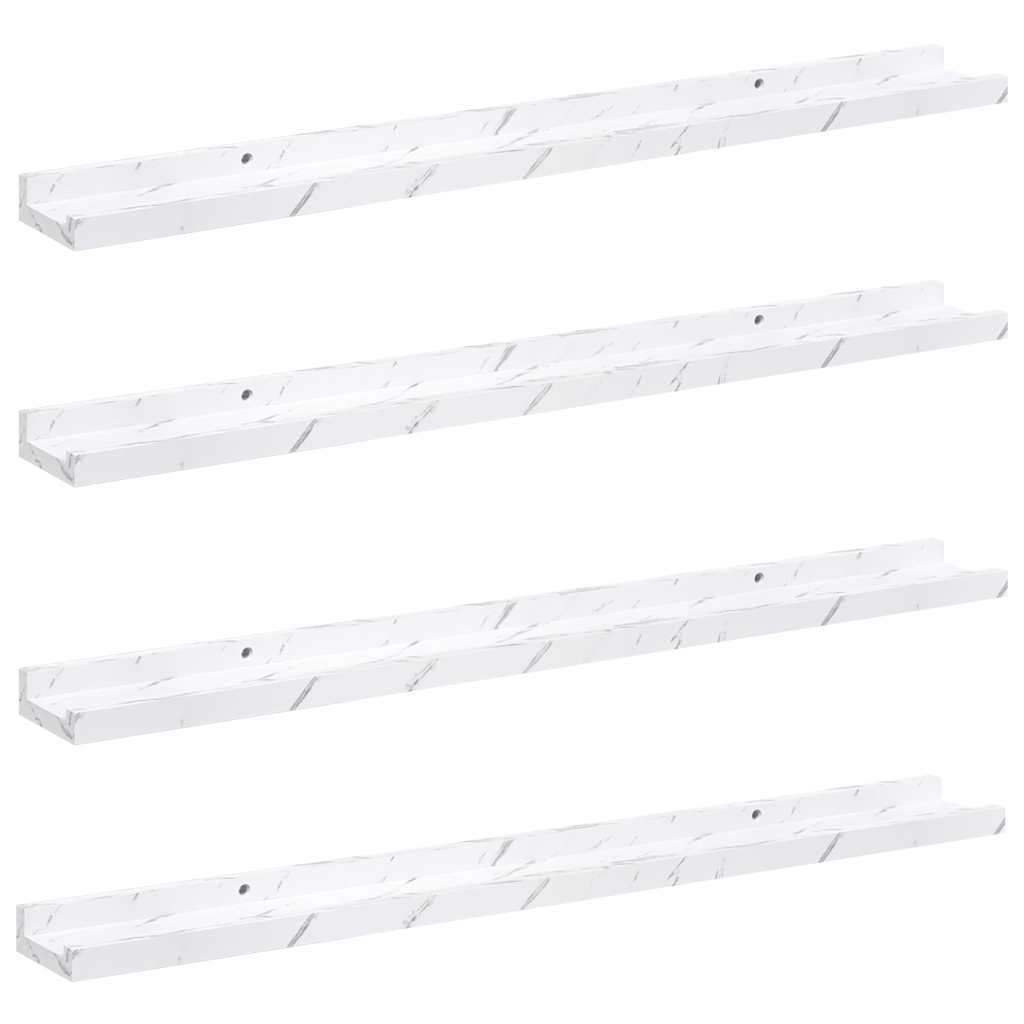 Vägg hylla 4 st Vit marmor 80 x 9 x 3 cm Konstruerat trä