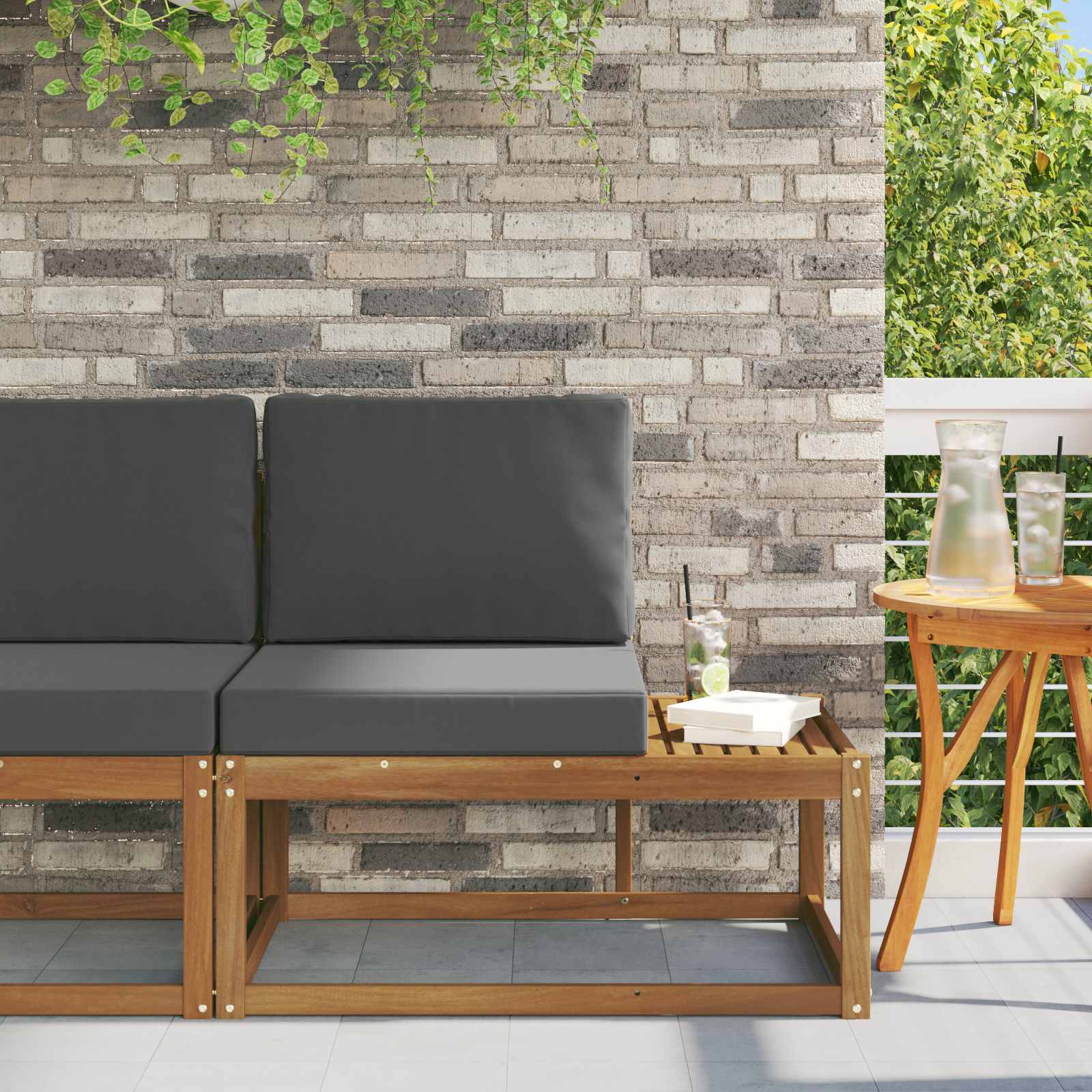 Modulsoffa utomhus Naturlig och Antracit 91 x 63 x 73 cm