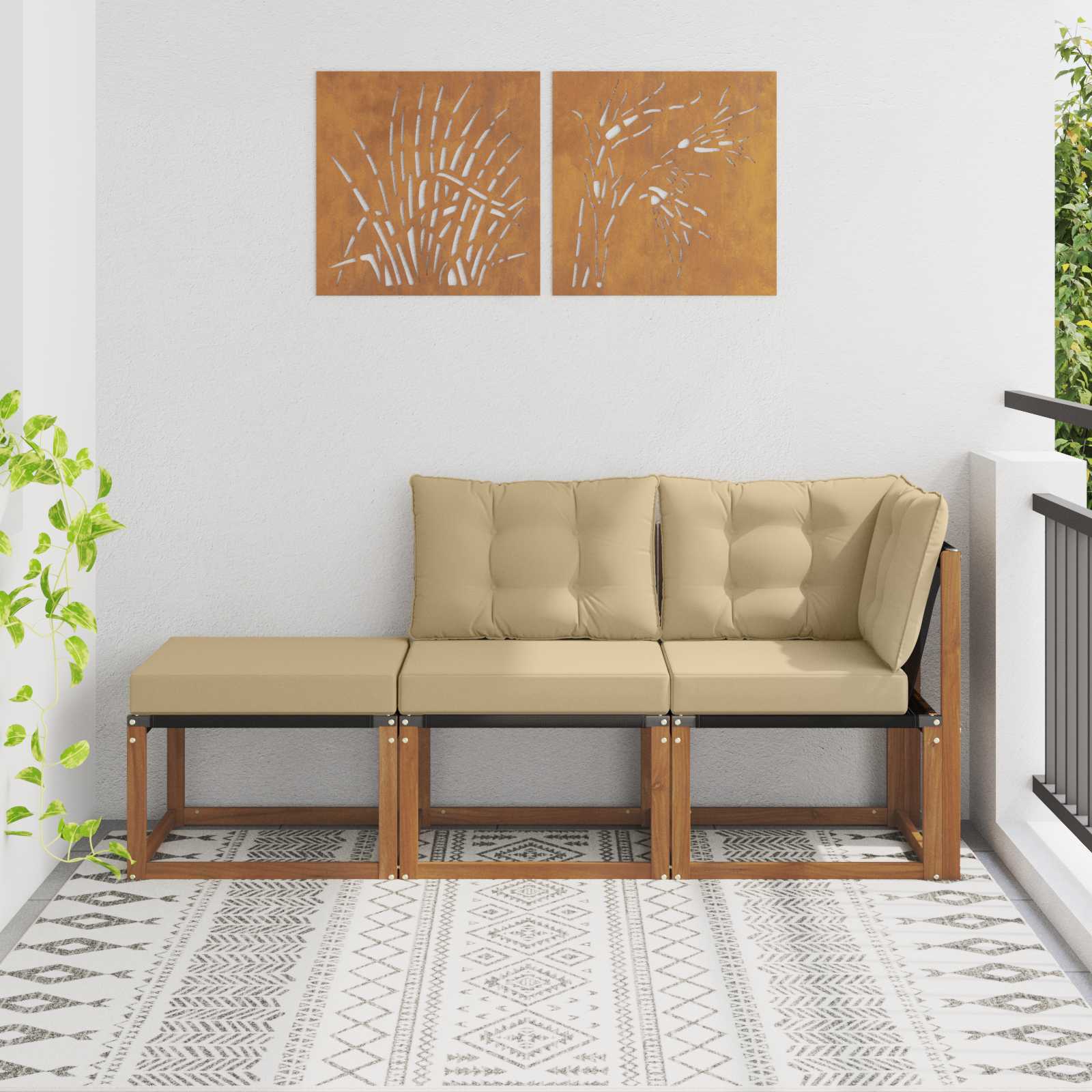 Modulsoffa utomhus med kudde 3 Stycke Naturlig och Beige
