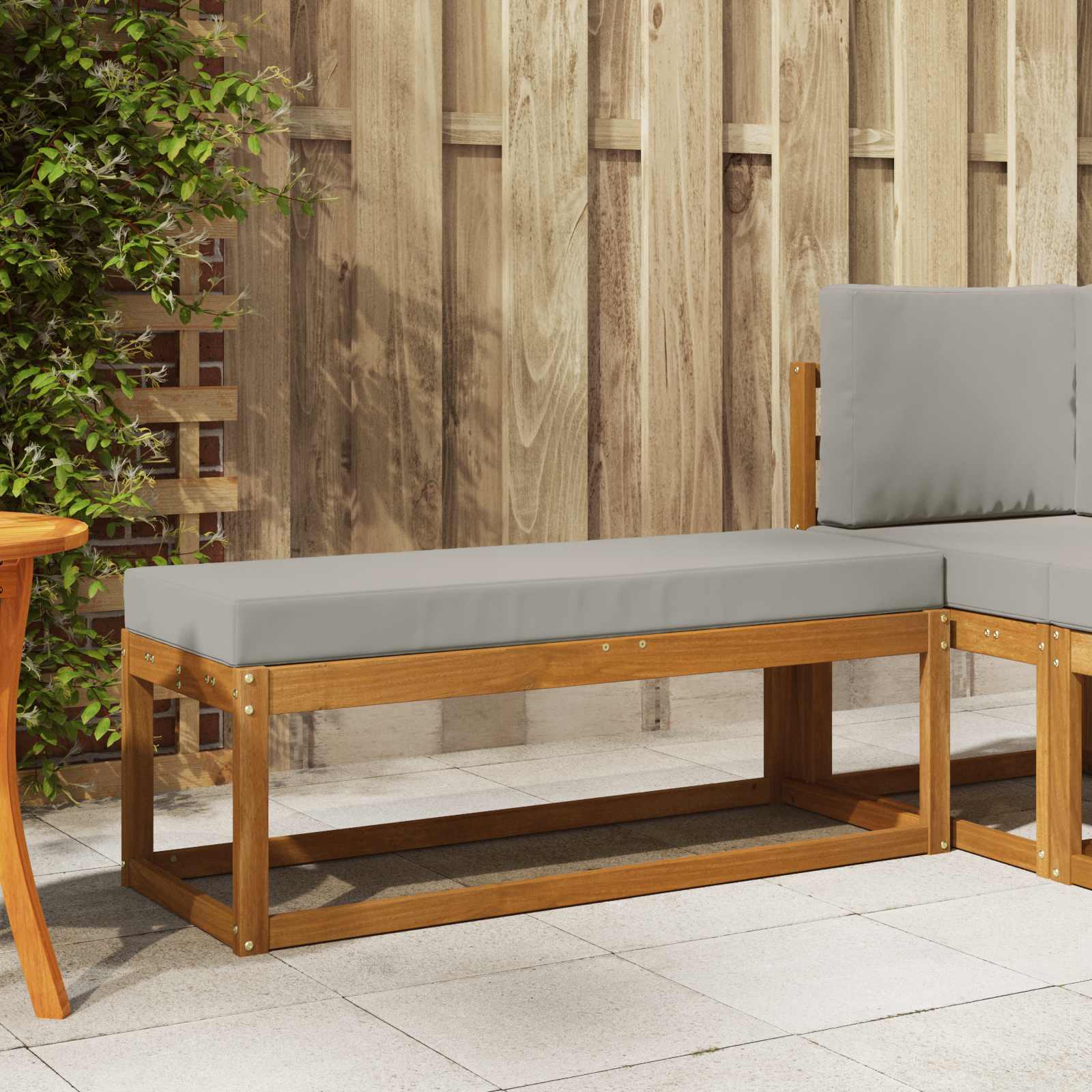 Pallbänk med kudde Naturlig och Ljus Grå 115 x 43 x 37 cm