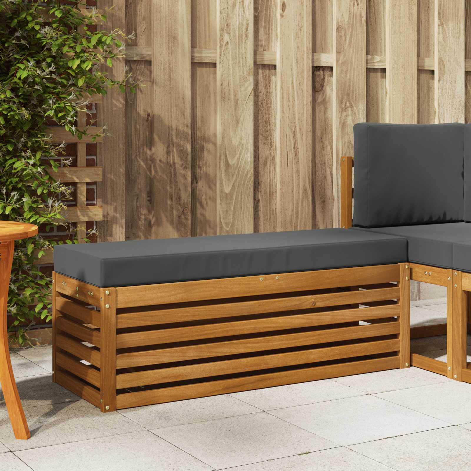 Pallbänk med kudde Naturlig och Antracit 115 x 43 x 37 cm
