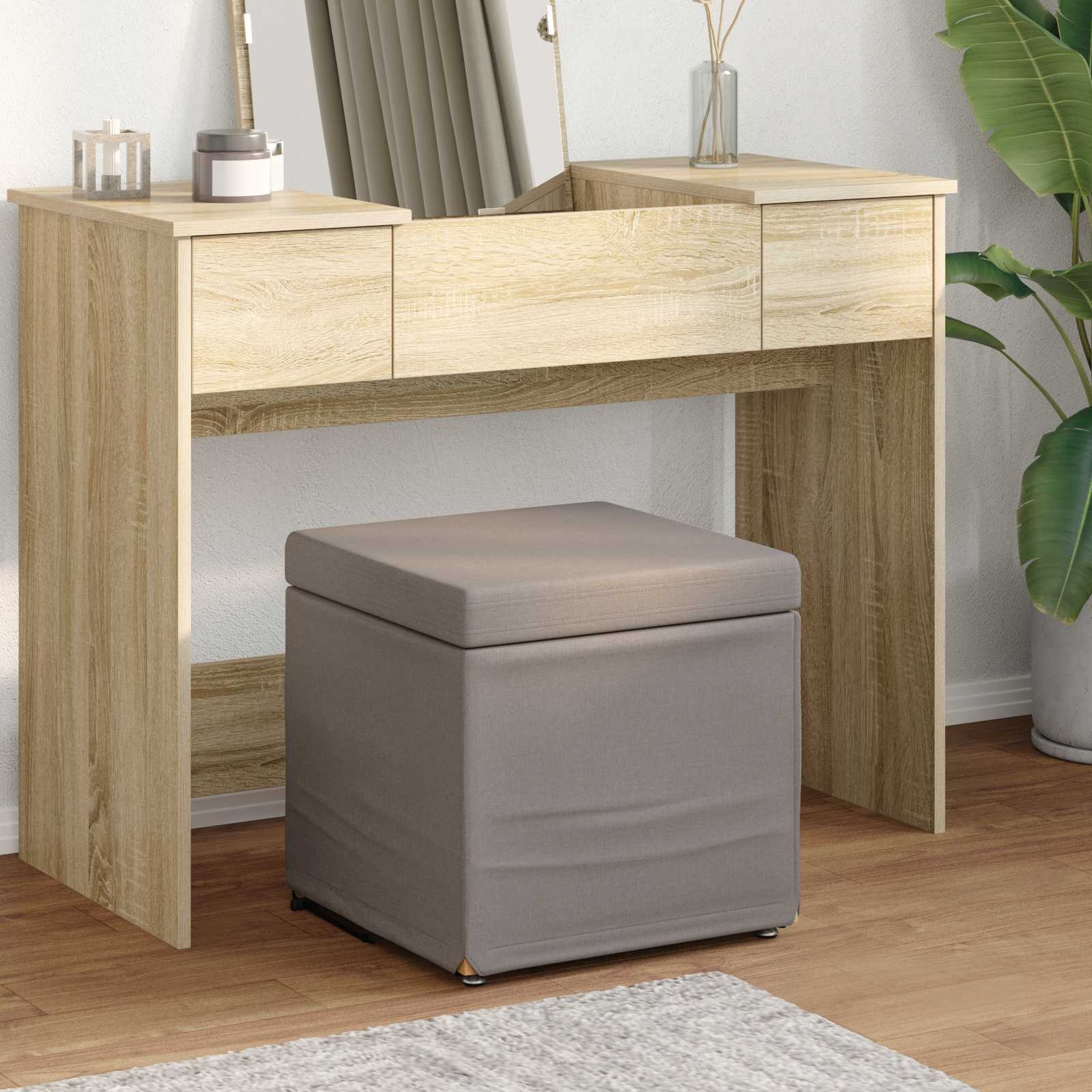 Pall Taupe 41 x 41 x 40 cm Tyg och Konstruerat Trä