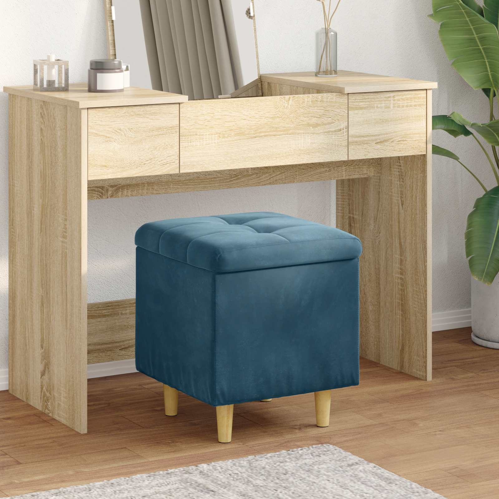 Ottoman med förvaring Blå 40 x 40 x 45 cm Sammet