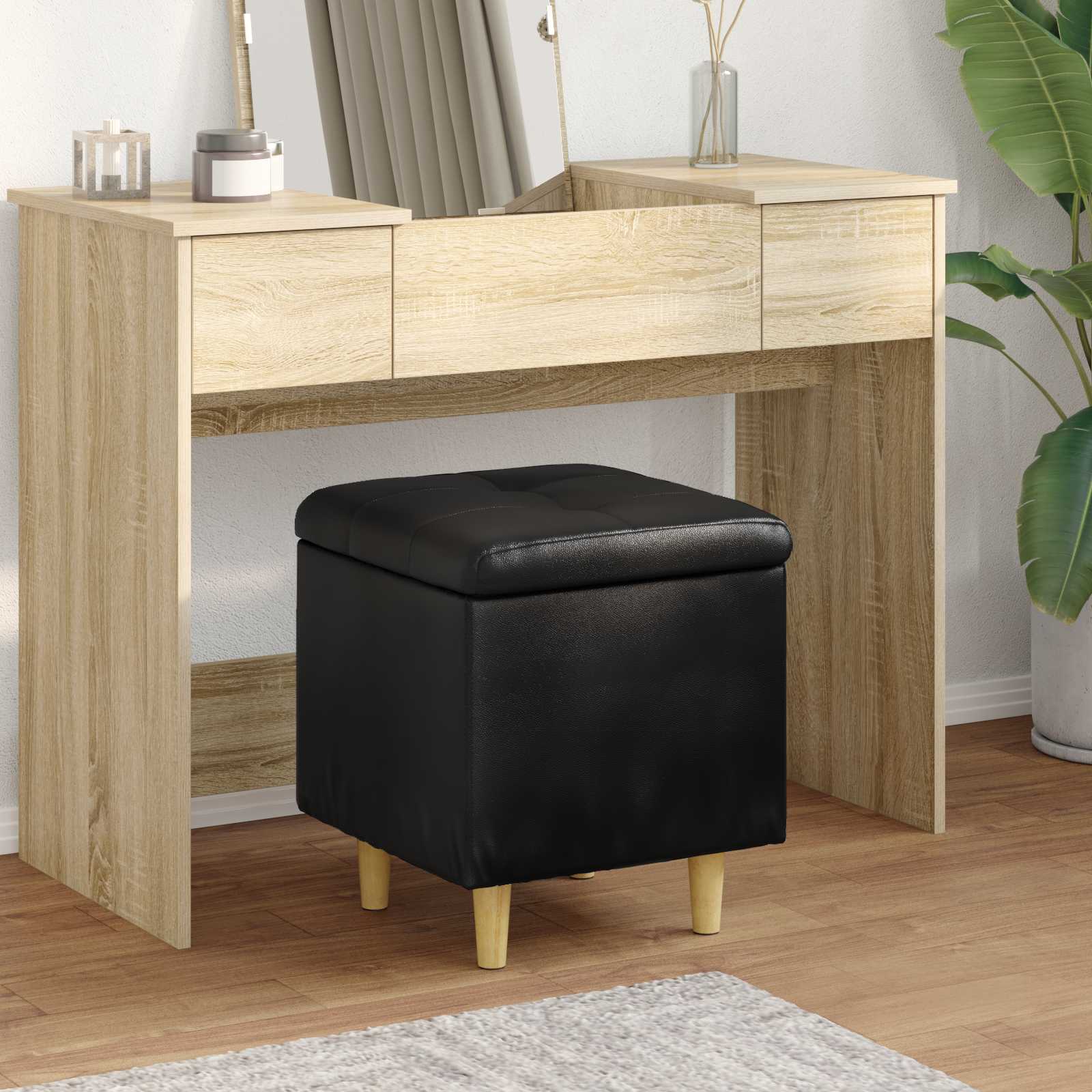 Ottoman med förvaring Svart 40 x 40 x 45 cm Konstläder