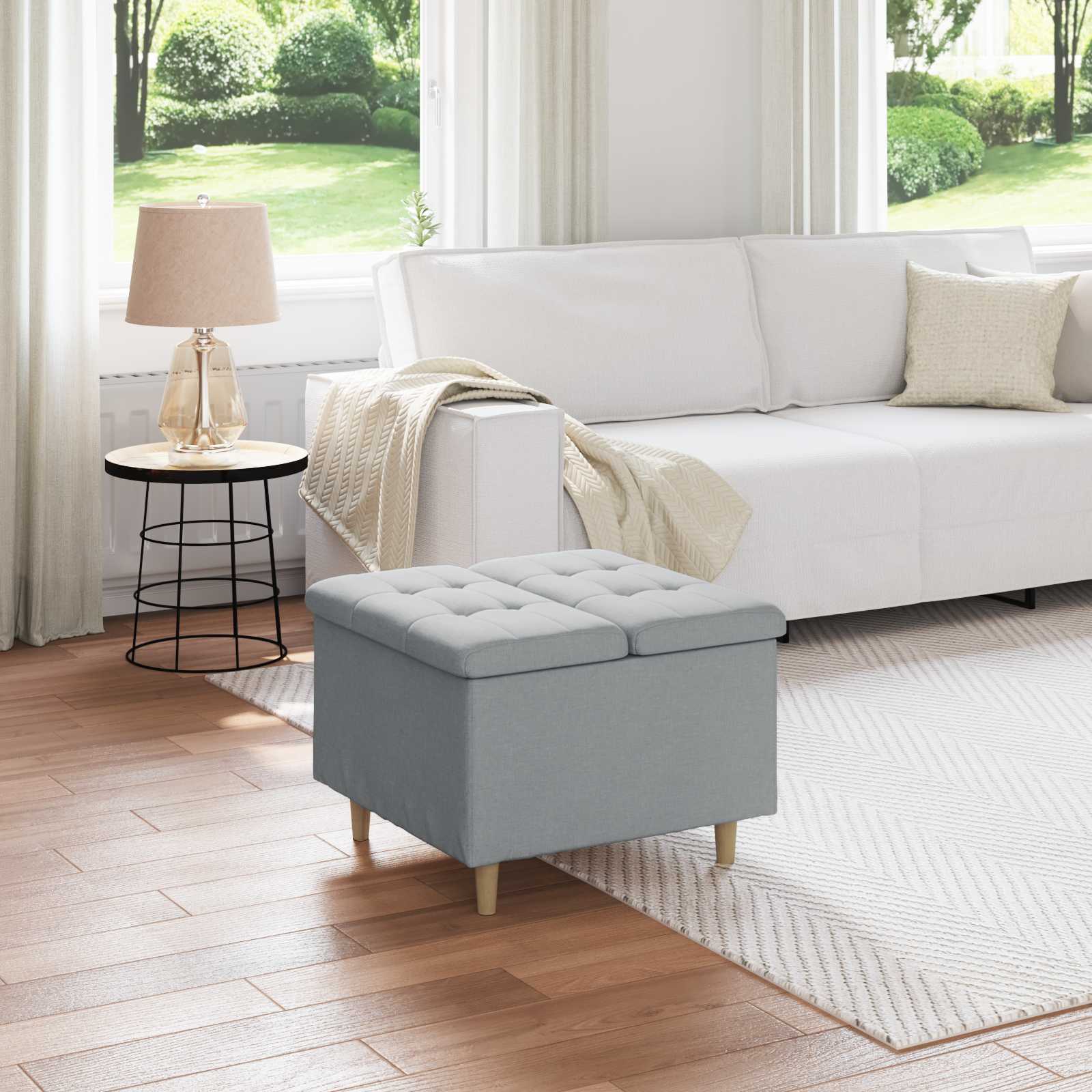 Ottoman med förvaring Ljusgrå 60 x 60 x 45 cm tyg
