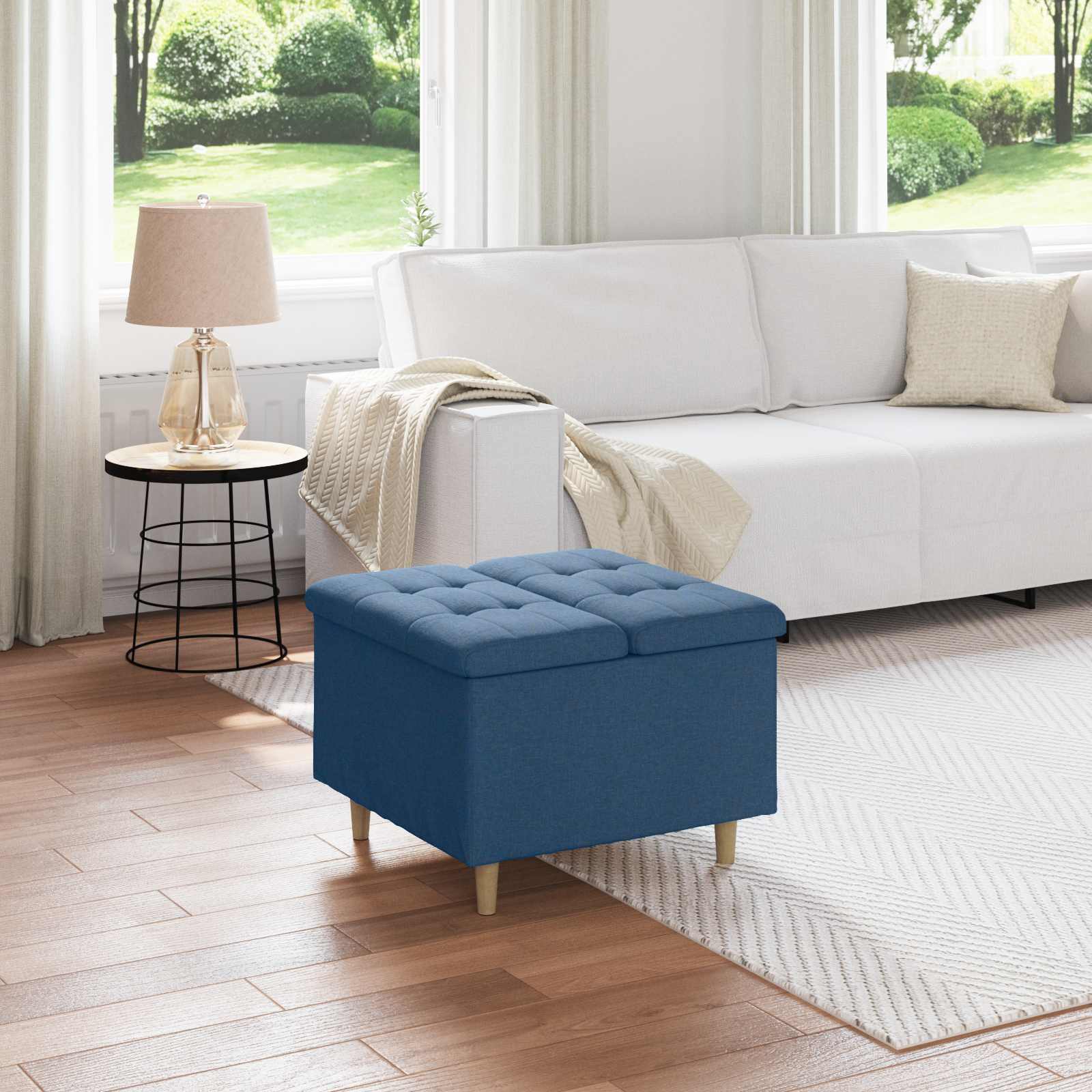 Ottoman med förvaring Blå 60 x 60 x 45 cm tyg