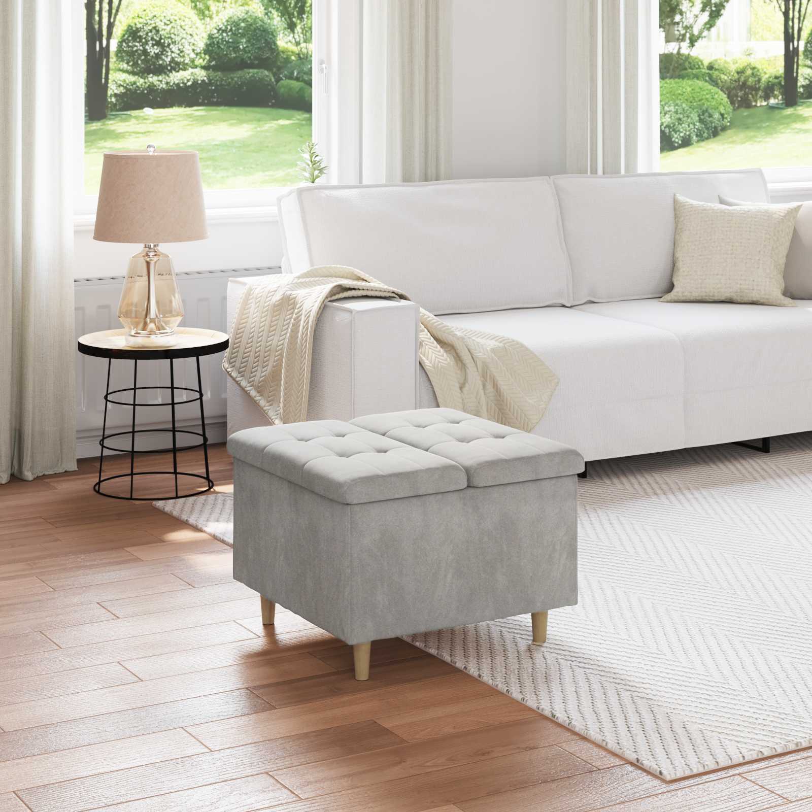 Ottoman med förvaring Ljusgrå 60 x 60 x 45 cm Sammet