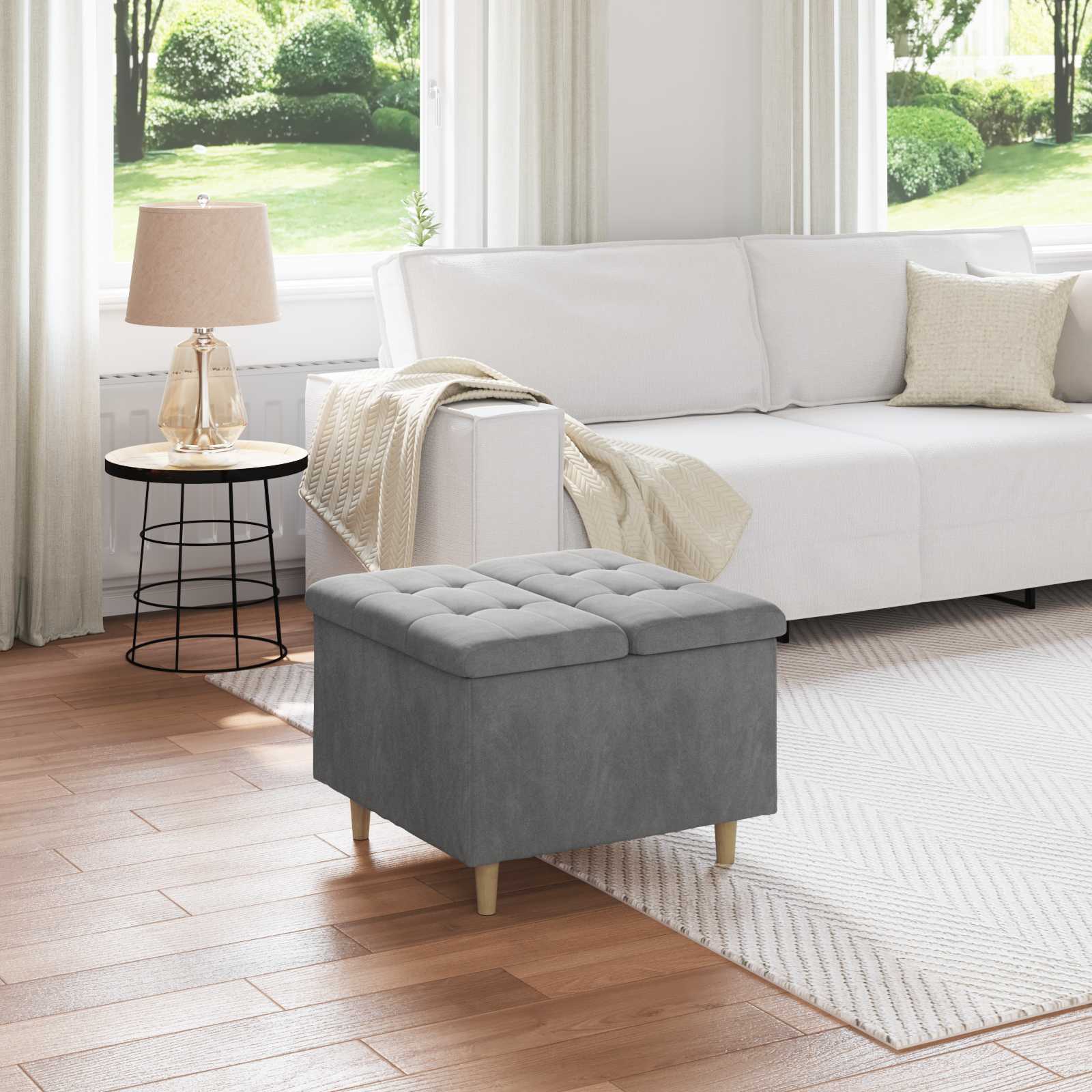 Ottoman med förvaring Mörkgrå 60 x 60 x 45 cm Sammet