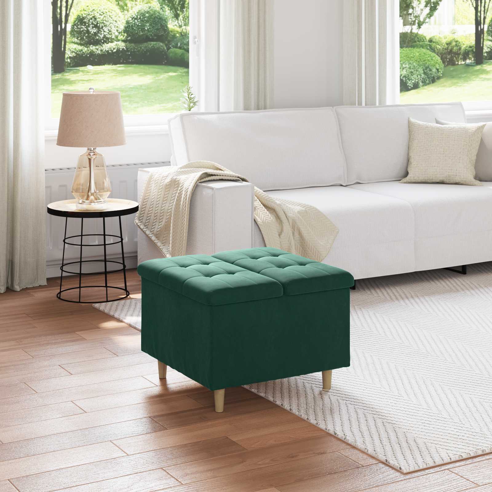 Ottoman med förvaring Mörkgrön 60 x 60 x 45 cm Sammet