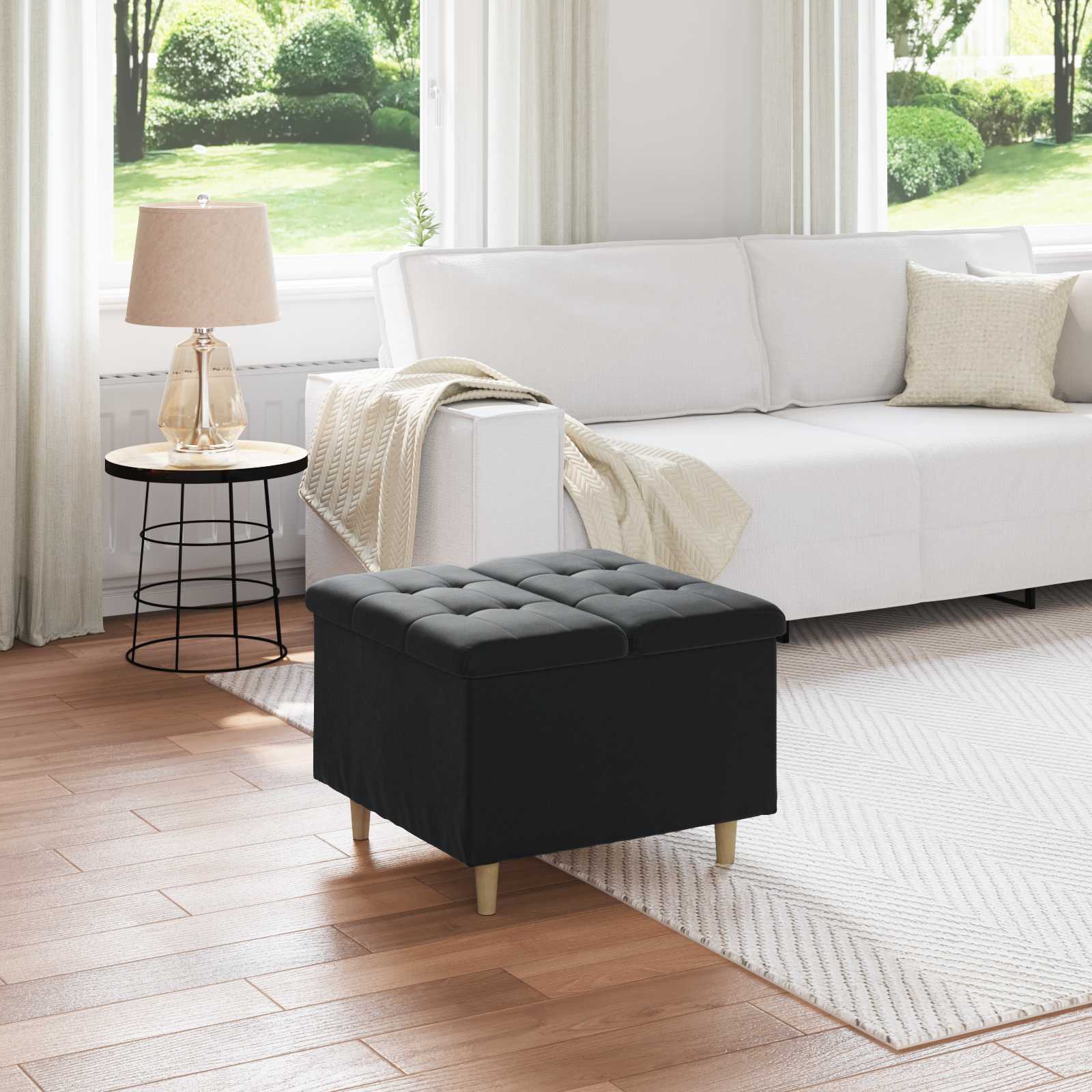 Ottoman med förvaring Svart 60 x 60 x 45 cm Sammet