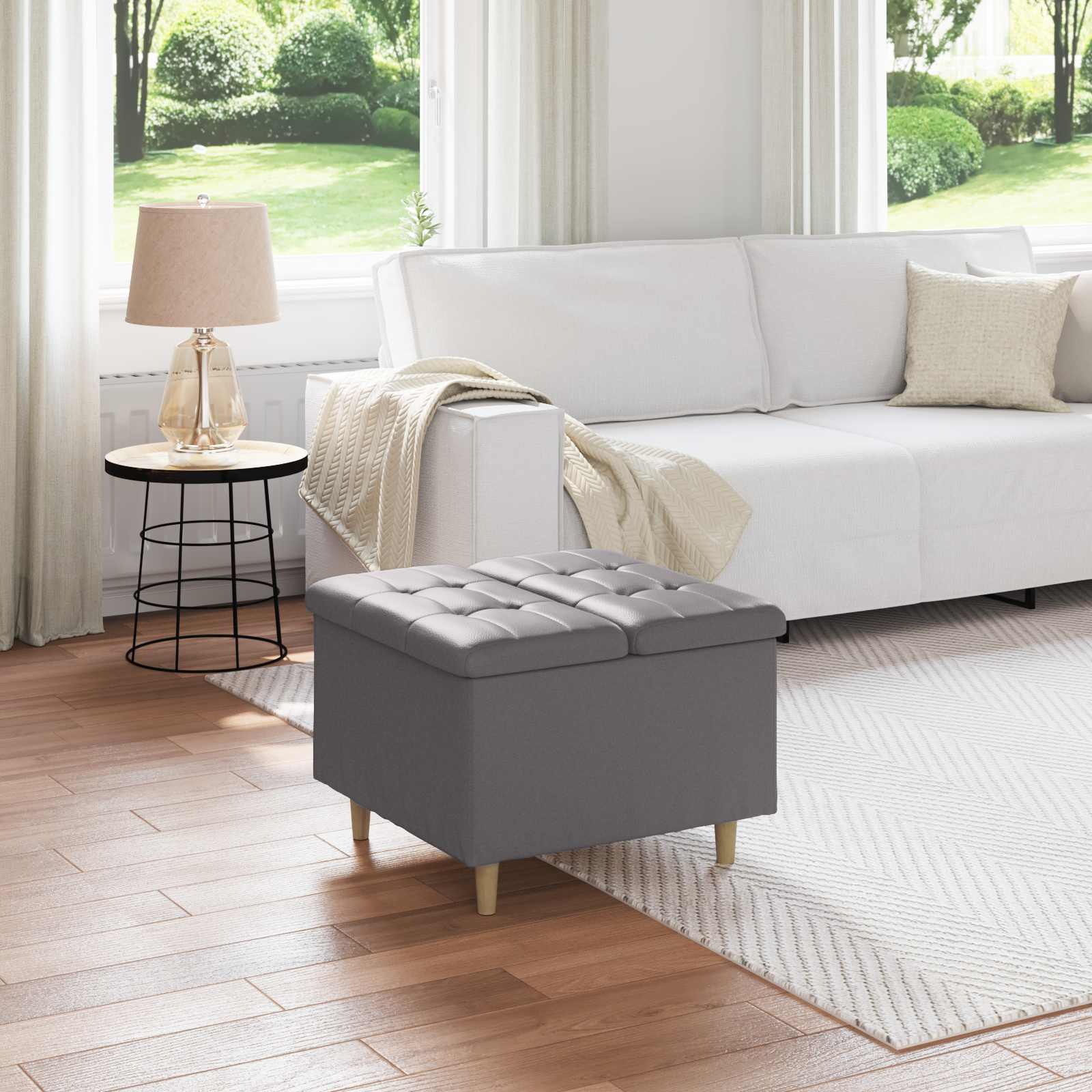 Ottoman med förvaring Grå 60 x 60 x 45 cm Konstläder