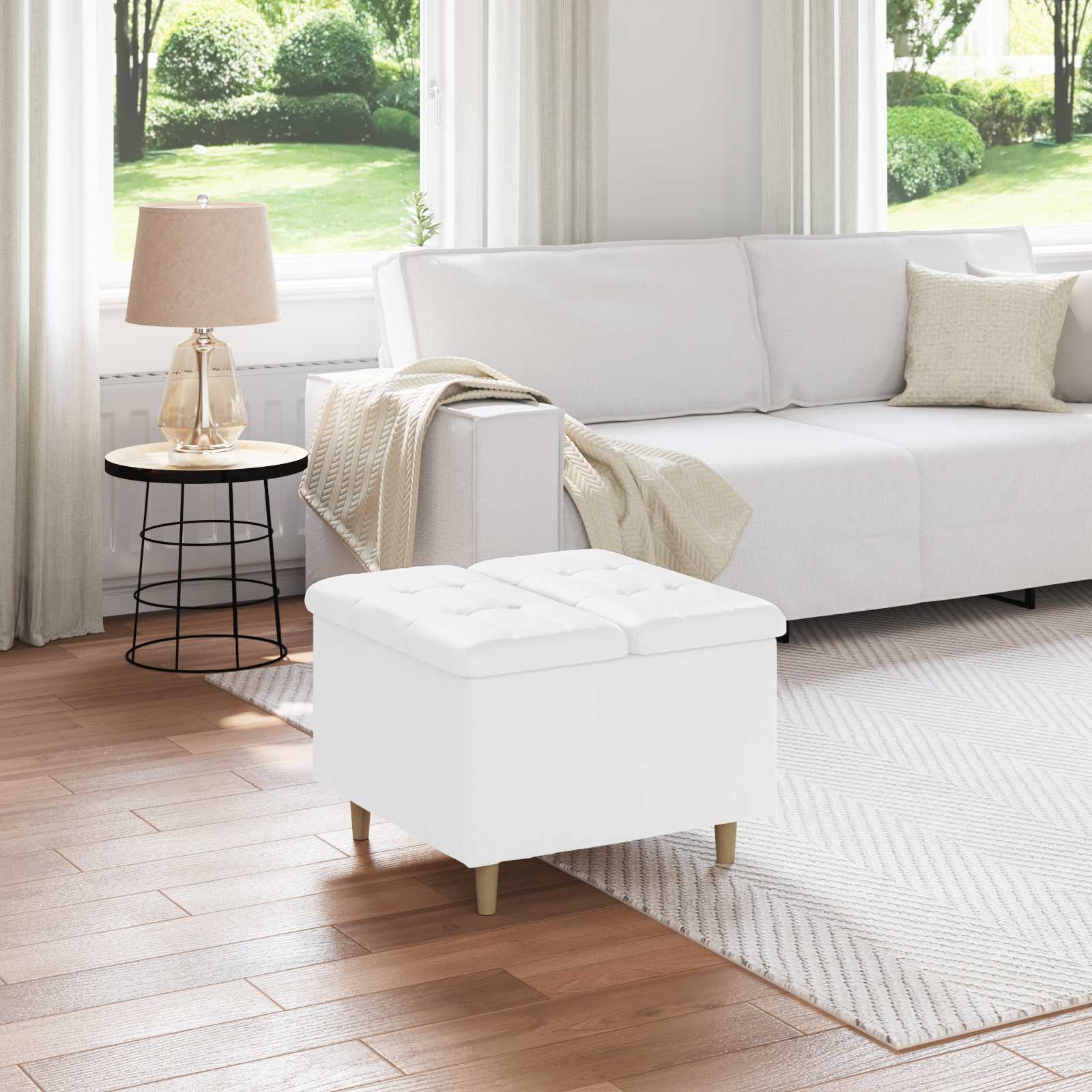 Ottoman med förvaring Vit 60 x 60 x 45 cm Konstläder