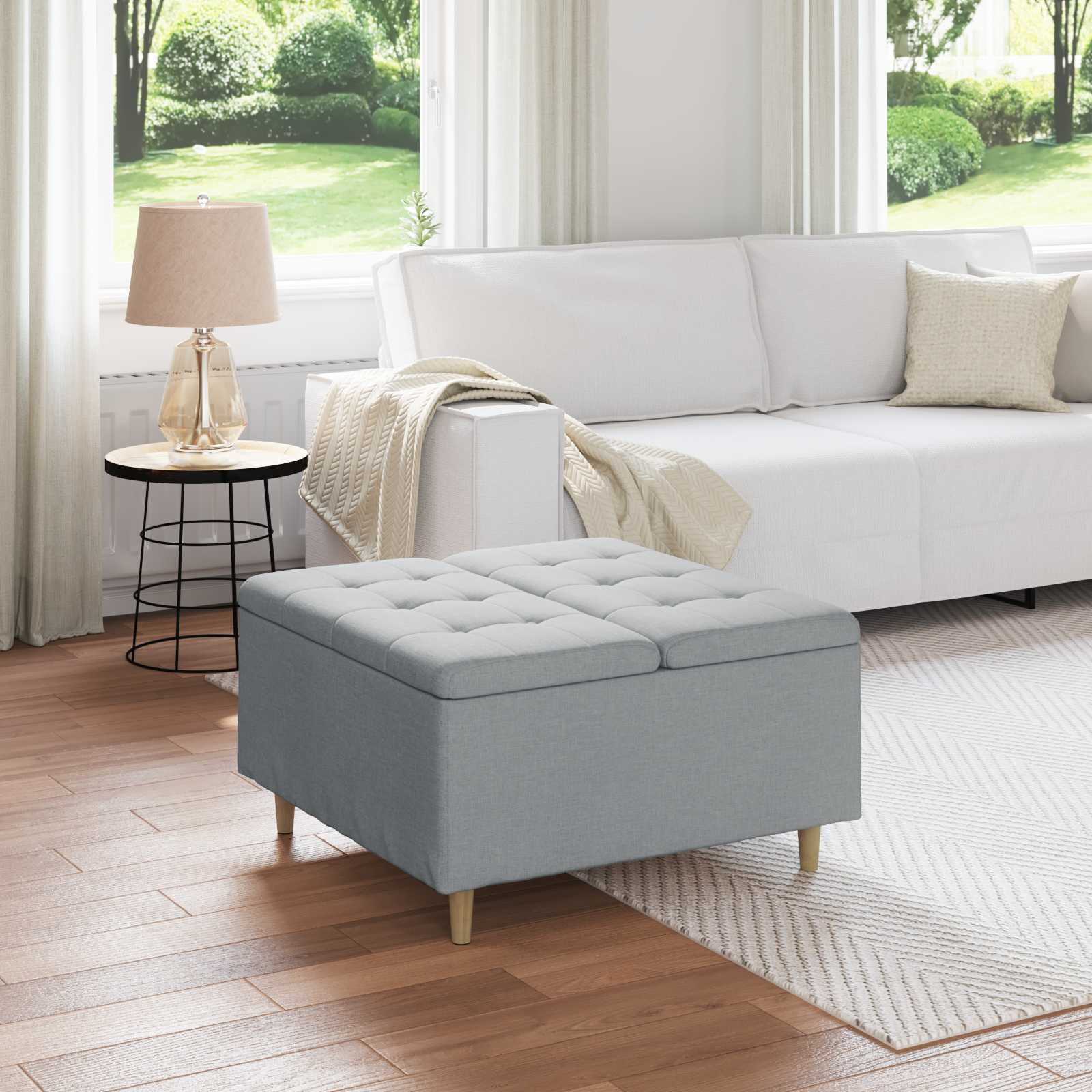 Ottoman med förvaring Ljusgrå 80 x 80 x 45 cm tyg