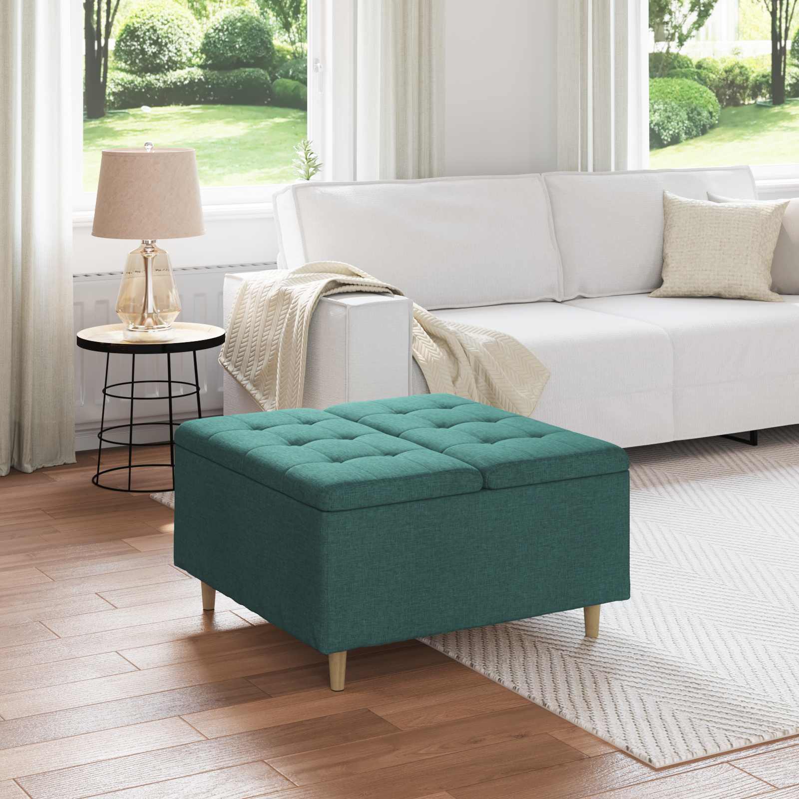 Ottoman med förvaring Mörkgrön 80 x 80 x 45 cm tyg