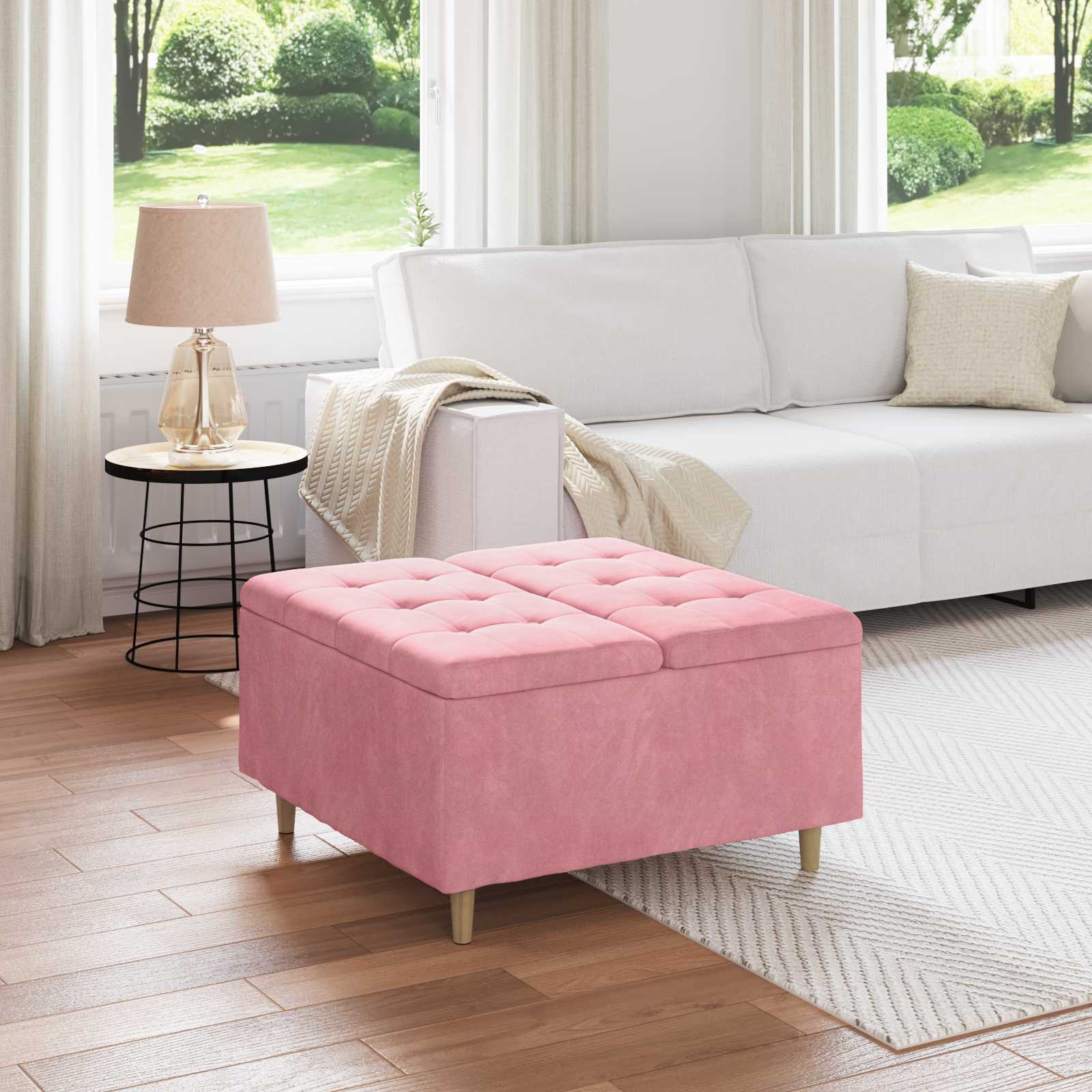 Ottoman med förvaring Rosa 80 x 80 x 45 cm Sammet